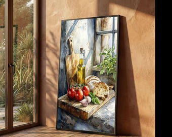 Rustic Kitchen Canvas Art: Mediterranean Food Still Life