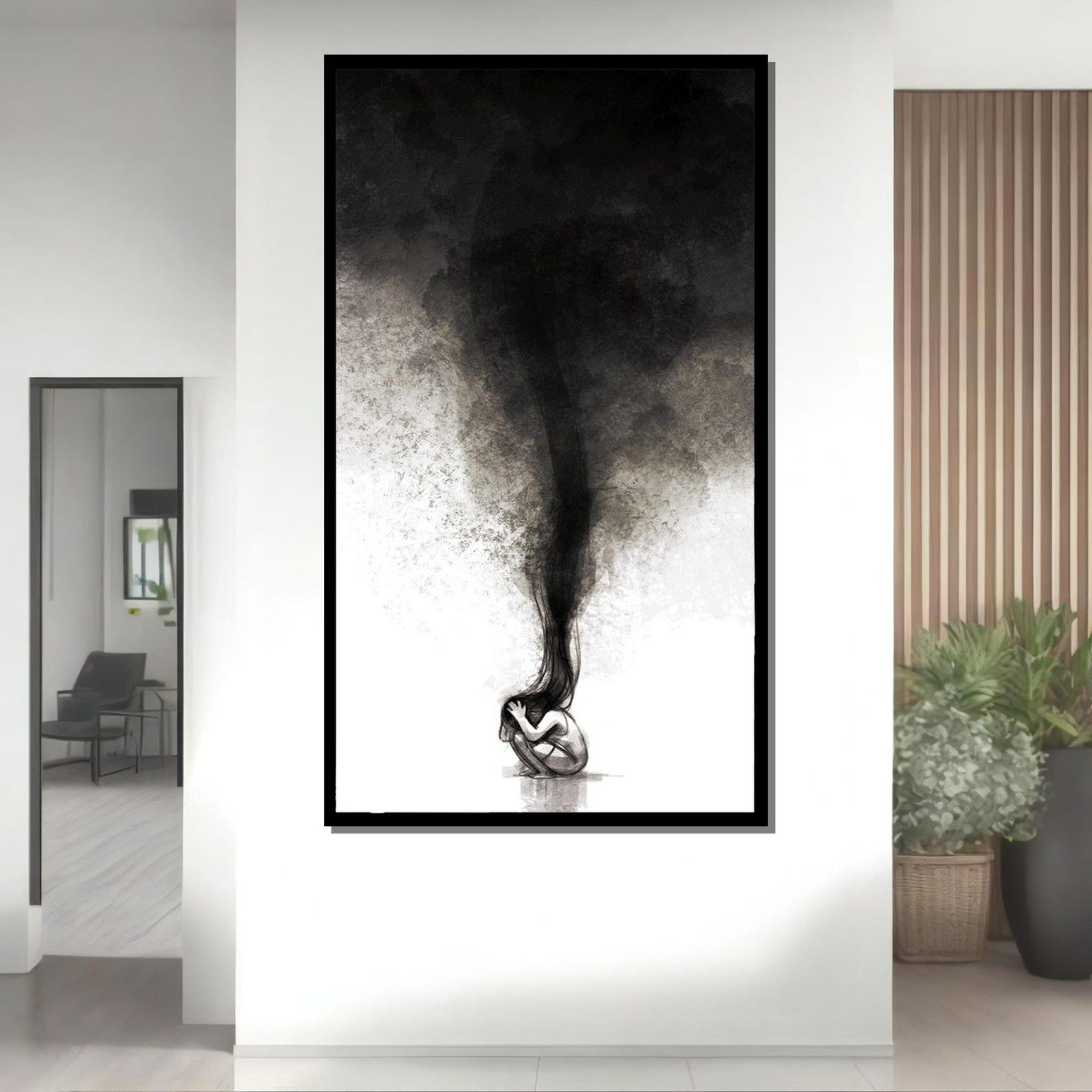 Suffering Abstract Silent Suffering Abstract Art, Grayscale Emotional Artwork, Expression ...