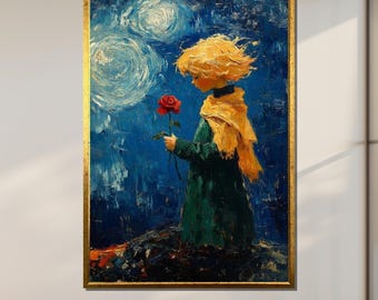 Little Prince Canvas Art: Starry Night Inspired Whimsical Decor