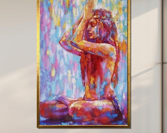Abstract Yoga Canvas Art: Meditative Woman, Colorful Home Decor