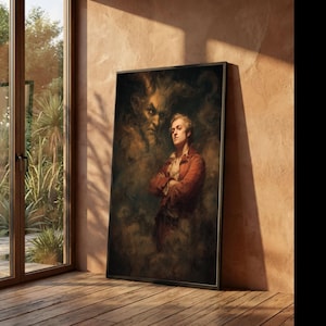 Lienzo de Fausto y el Diablo, impresión de fantasía barroca oscura,