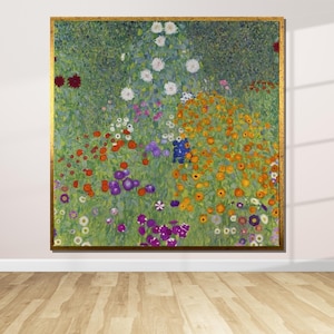 Gustav Klimt Flower Garden Canvas, Floral Impressionist Art, Colorful Garden Wall Decor, Ready to Hang Fine Art Print