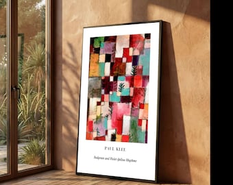 Lienzo abstracto geométrico de Paul Klee, ritmos rojos, verdes, violetas y amarillos, decoración moderna para el hogar.