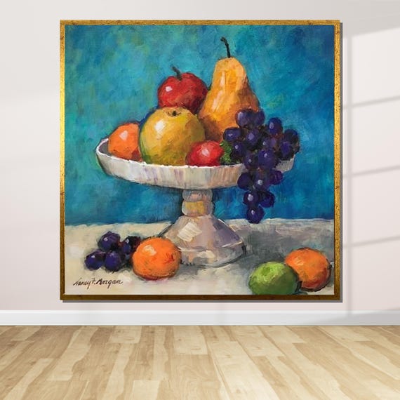 Fruit Bowl Canvas Painting: Colorful Kitchen Still Life Art