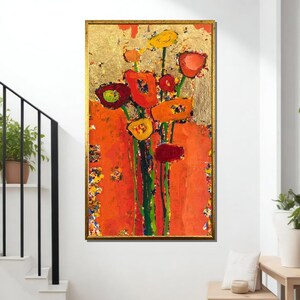 Abstract Floral Canvas Art, Colorful Flower Wall Art, Modern Flower Painting, Vibrant Home Decor, Bold Floral Artwork,Ready to Hang Wall Art