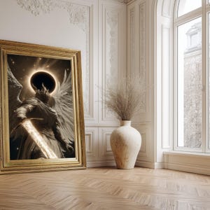 Dark Angel Warrior Canvas Art, Epic Fantasy Knight, Gothic Armor, Solar Eclipse Background