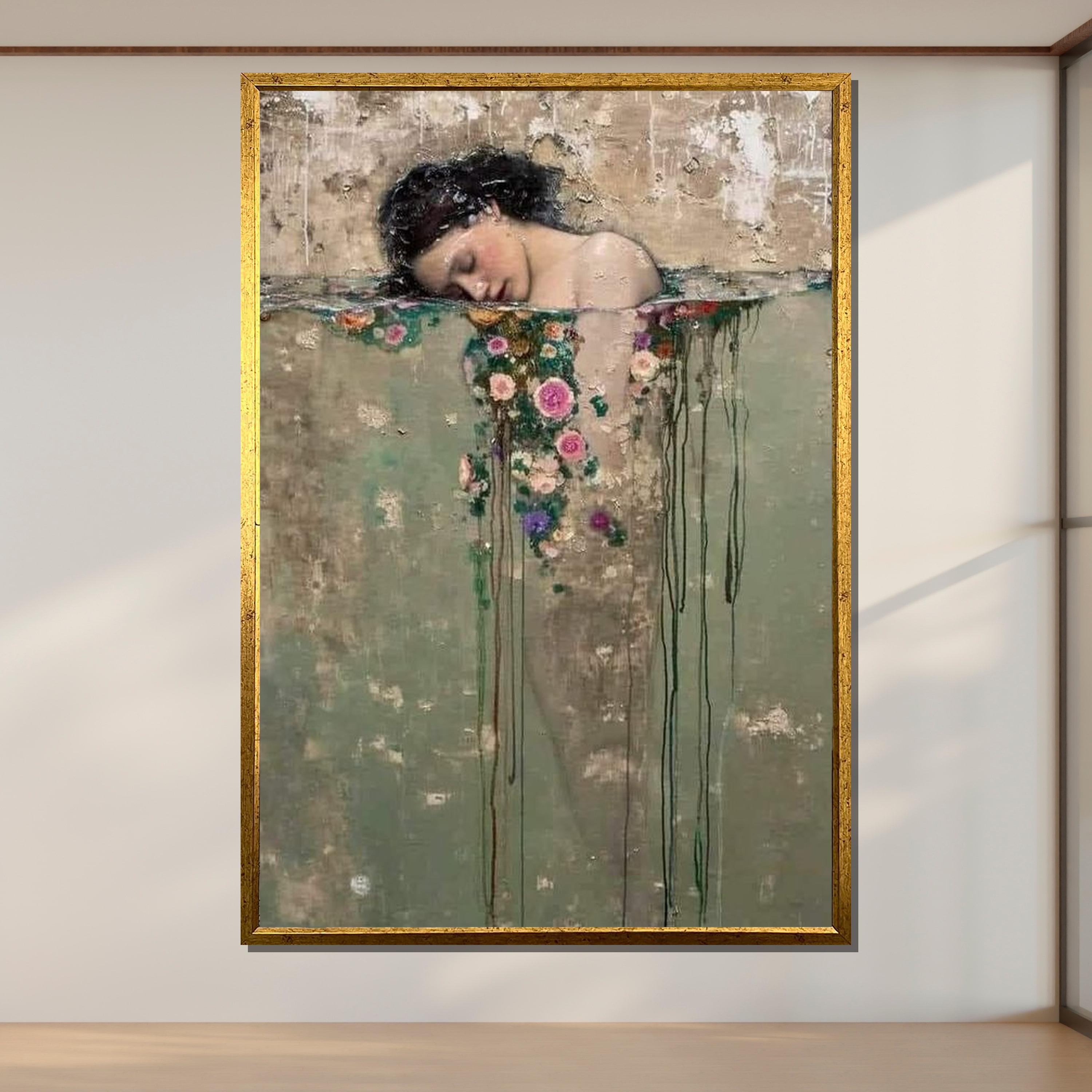 Ethereal Floral Water Portrait: Surreal Woman Canvas Print