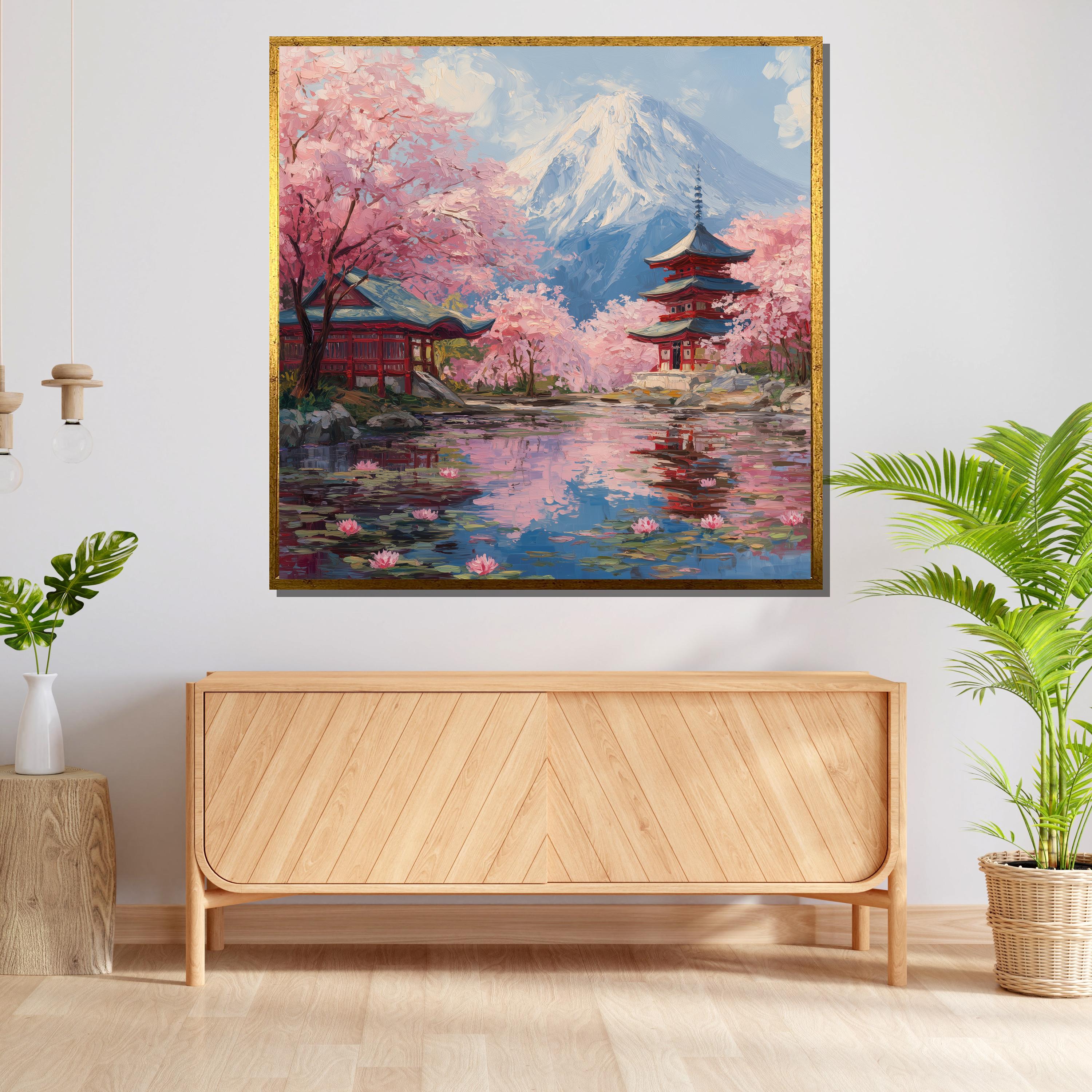 Mount Fuji Cherry Blossom Canvas Print, Japanese Temple Wall Art - Etsy