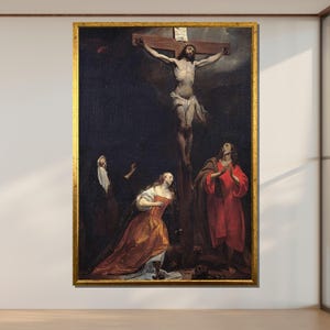 Crocifissione di Cristo su tela: arte murale religiosa, pronta da appendere