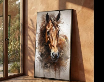 雄大な馬の肖像画キャンバス、抽象的な馬の壁掛けアート、素朴な農家風プリント