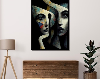 Abstract Faces Canvas Art: Surreal Portrait, Modern Wall Decor