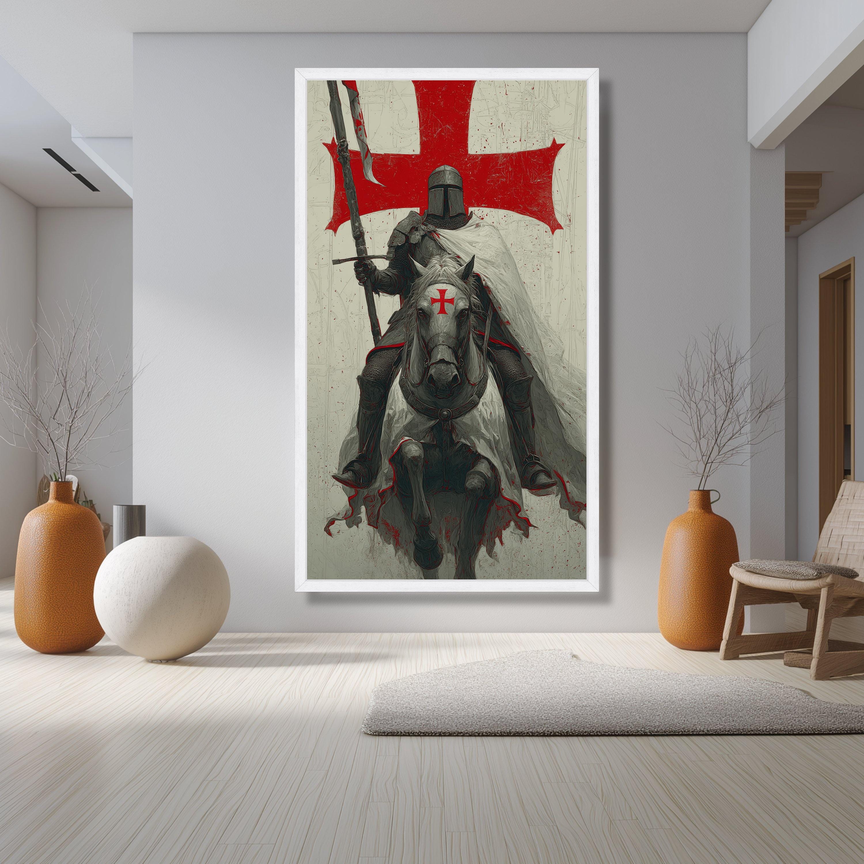Medieval Knight Templar Canvas Wall Art, Crusader Horseback Warrior ...