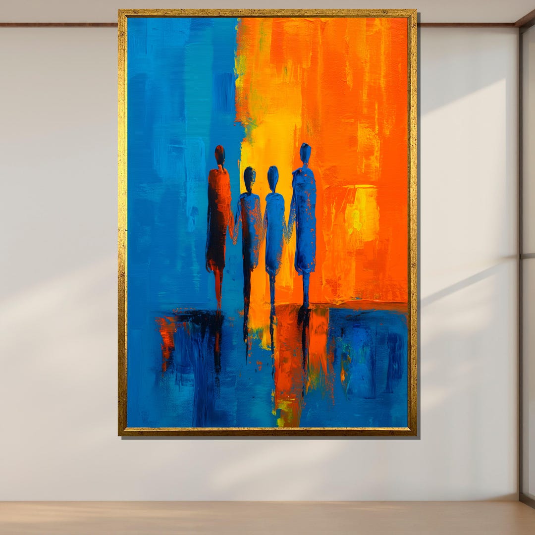 Abstract Family Canvas Art, Blue Orange Silhouette, Modern Wall Decor ...