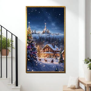 Cozy Christmas Village Canvas, Winter Wonderland Wall Art, Festive Cabin Decor, Ready to Hang Holiday Print