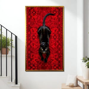 Black Panther Canvas Art: Red Rug, Wild Cat Wall Decor