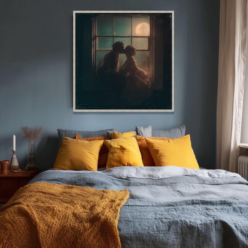 Romantic Couple Kissing Canvas Full Moon Night Scene Wall Art Vintage romantic-couple-kissing-canvas-full-moon-night-scene-wall-art-vintage