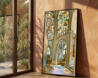 Stained Glass Cathedral Canvas Art: Gothic Architecture, Sacred Light