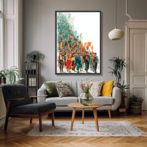 Retro Industrial Workers Marching Canvas Art, Labor Movement Protest Illustration image 2