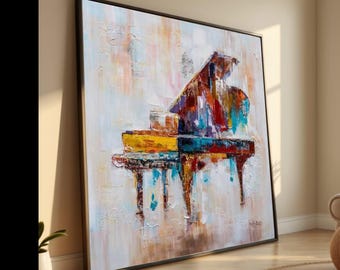 Abstract Grand Piano Canvas Art, Colorful Musical Painting, Textured Music Lover Decor