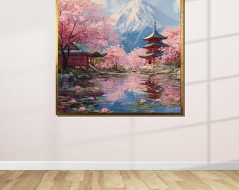 富士山の桜のキャンバスアート：日本の風景画 - Etsy 日本