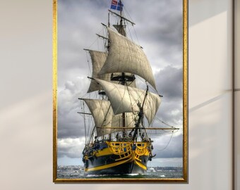 Impresión en lienzo de un velero vintage: arte mural marítimo náutico.