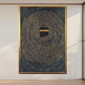 Arte abstracto en lienzo de la Kaaba: peregrinación al Hajj, pintura espiritual islámica