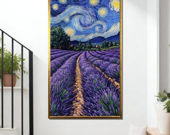 Van Gogh Lavender Field Canvas Art: Starry Night Landscape
