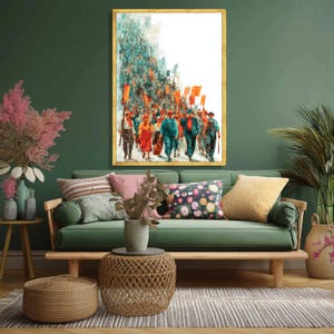 Retro Industrial Workers Marching Canvas Art, Labor Movement Protest Illustration image 4