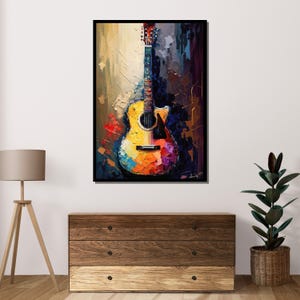 Vibrant Guitar Canvas Art: Colorful Acoustic Guitar Painting