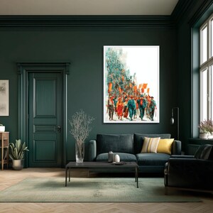 Retro Industrial Workers Marching Canvas Art, Labor Movement Protest Illustration image 6