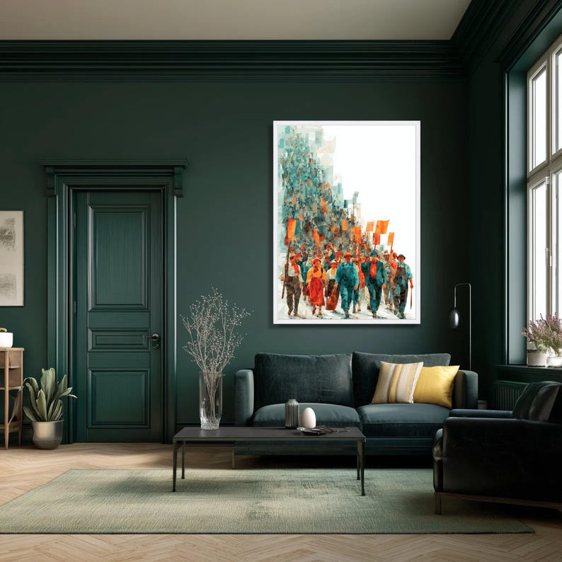 Retro Industrial Workers Marching Canvas Art, Labor Movement Protest Illustration image 6