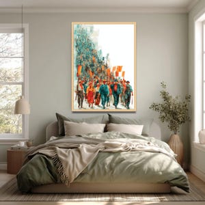 Retro Industrial Workers Marching Canvas Art, Labor Movement Protest Illustration image 3