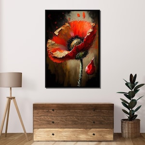 Red Poppy Canvas: Abstract Floral Painting, Ready to Hang