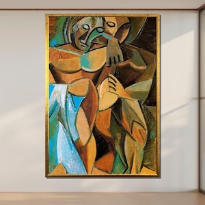 Cubist Lovers Canvas, Abstract Couple Art, Picasso Inspired Wall Decor, Modern Art Print, Ready to Hang