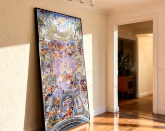 Baroque Ceiling Fresco Canvas: Renaissance Church Mural Art