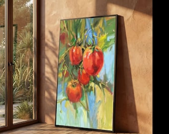 Tomato Harvest Oil Painting on Canvas: Vibrant Kitchen Wall Art