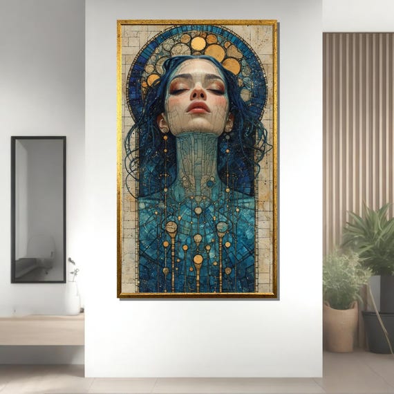ステンドグラスの女性キャンバス：幻想的でシュールな肖像画 - Etsy 日本