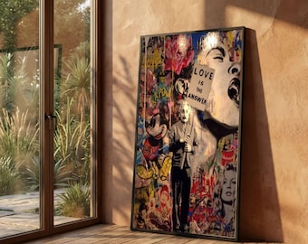 Love Is The Answer アインシュタイン キャンバスアート Einstein Love is the Answer Pop Art Canvas, Urban Graffiti Wall