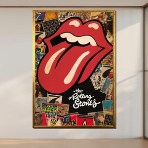 Rolling Stones Canvas Art: Tongue Logo, Album Collage, Ready to Hang