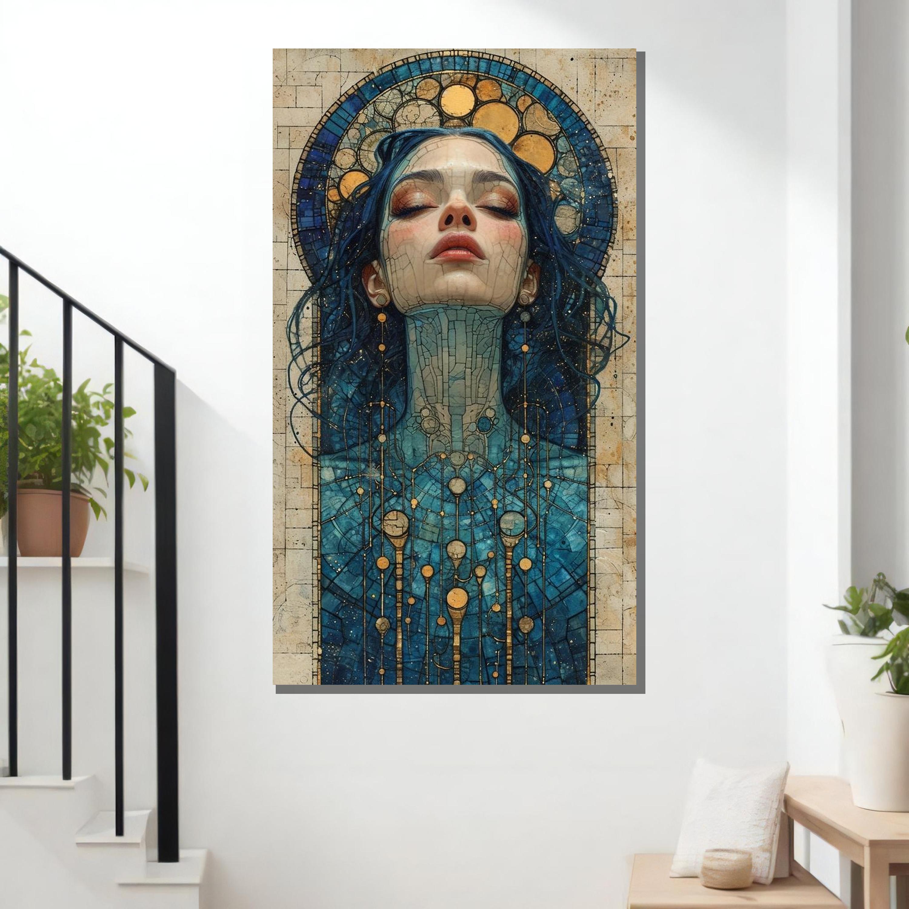 ステンドグラス　女性画 ステンドグラスの女性キャンバス：幻想的でシュールな肖像画