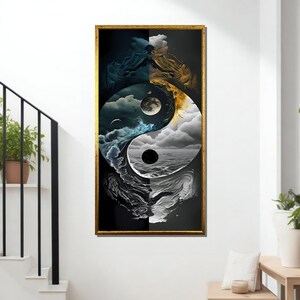 Płótno Yin Yang Cosmos, wydruk artystyczny Duality, sztuka ścienna Cosmic Balance, gotowe do powieszenia