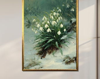 Snowdrop Flower Canvas, Winter Botanical Wall Art Print