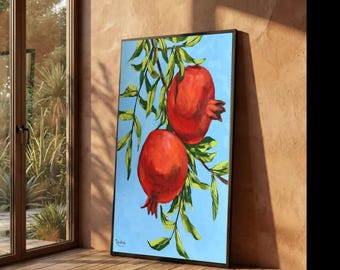 Pomegranate Canvas Painting: Bright Botanical Kitchen Wall Art