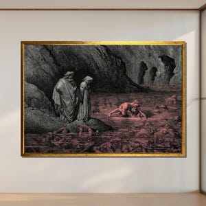 Dante's Inferno Hell Scene, Dark Gothic Art, Gustave Doré Illustration, Infernal Wall Decor, Ready to Hang