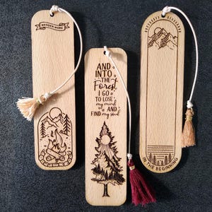 Laser Engraved Wooden Bookmark: Nature & Forest Designs, Eco-Friendly Book Lovers Gift
