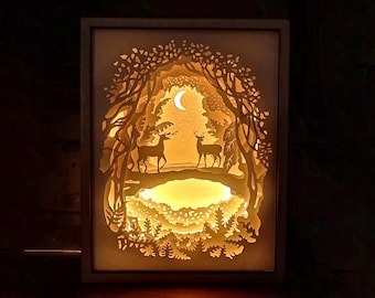 Hirsch Silhouette Light Box: LED Waldszene - Rustikale Wohnkultur