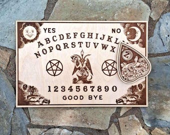 Laser Engraved Wooden Ouija Board with Planchette: Gothic Witchcraft Altar Decor