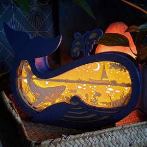 Hölzerner Wallichtkasten - Ozean inspirierte LED-Lampe - Marine-Nachtlicht - Küstenwohndekor - Handgefertigte wunderliche Kinderzimmer- und Kinderzimmerdekoration