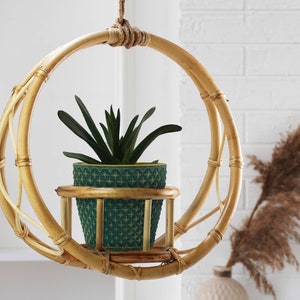 Hanging basket made of rattan & bamboo - Boho plant basket handmade - Natural plant basket - Indoor/Outdoor hanging basket