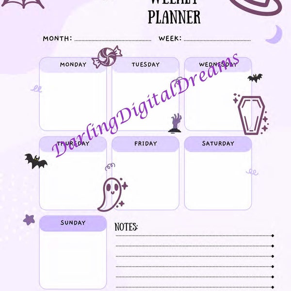 Spooky Cute Purple Planner Pages Daily Weekly Digital Download 2 Pages